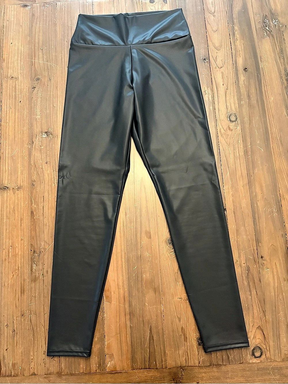 High Waisted Black Faux Leather Leggings Pants - Size Medium